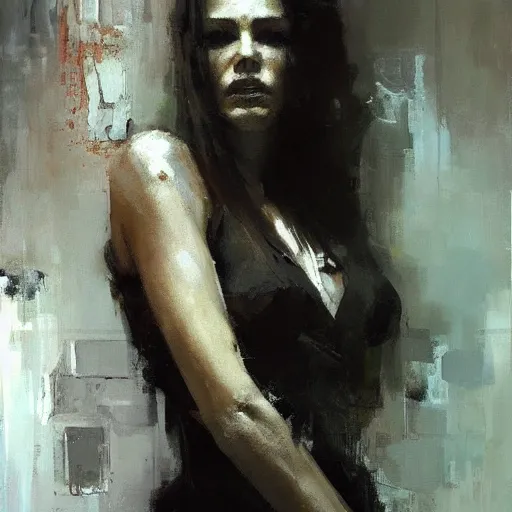 Image similar to full length portrait of a goddess, by Jeremy Mann, detailed, stylized, loose brush strokes, intricate, realistic