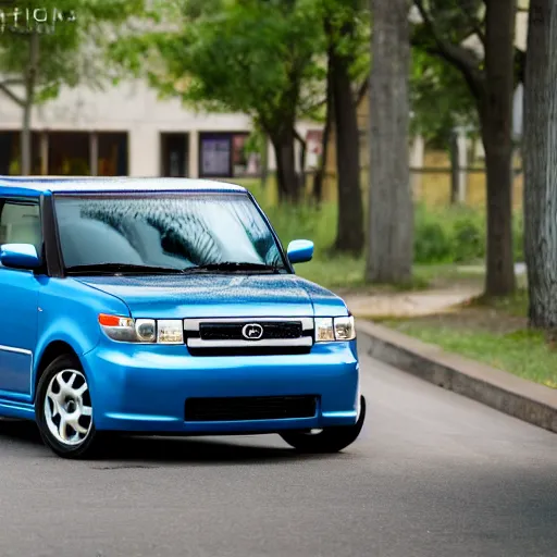 Prompt: 2006 Scion xB on fire, Canon EOS R3, f/1.4, ISO 200, 1/160s, 8K, RAW, unedited, symmetrical balance, in-frame