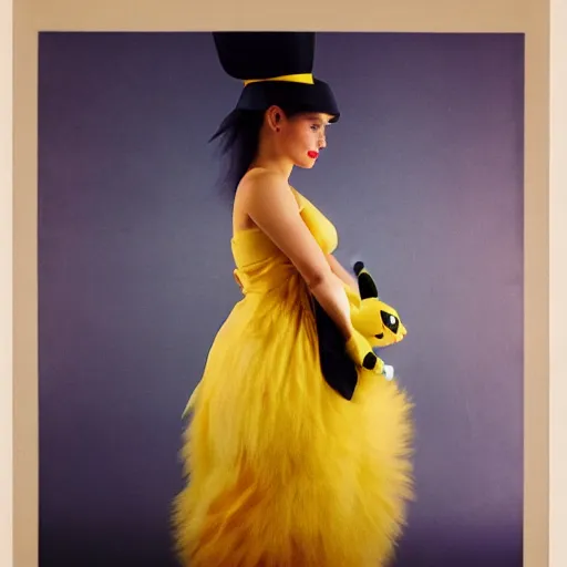 Image similar to elegant woman dressed up as pikachu, art photo by Annie Liebovitz and Alphonse Mucha, clean, sharp, smooth, glossy photo