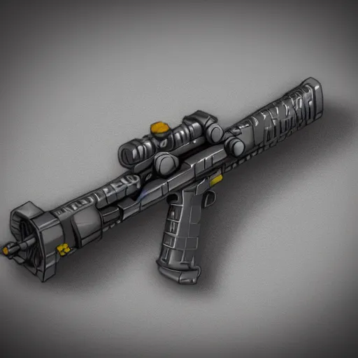 Image similar to isometric concept art of sniper gun that look like a toy, digital art