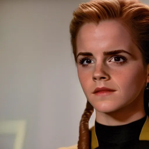 Prompt: Emma Watson starring as Seven of nine, in the tv series startrek voyager