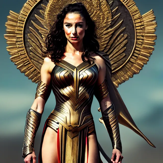 Image similar to beautiful angel warrior queen gal gadot in ornate robes, highly detailed, 8 k, hdr, award - winning, trending on artstation, ann stokes