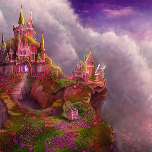 A magical fantasy royal castle town that sits on a