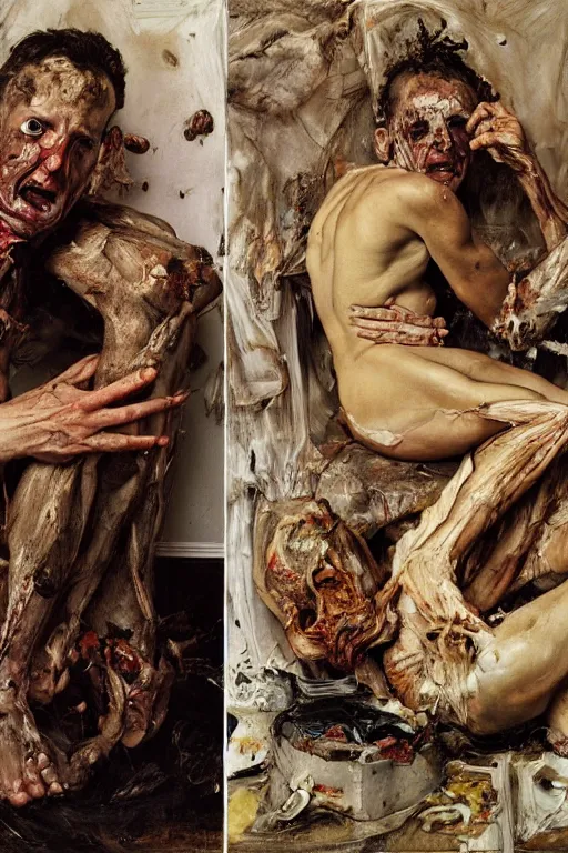 Prompt: portrait of the god of decay and death, part by Jenny Saville, part by Lucian Freud, part by Norman Rockwell