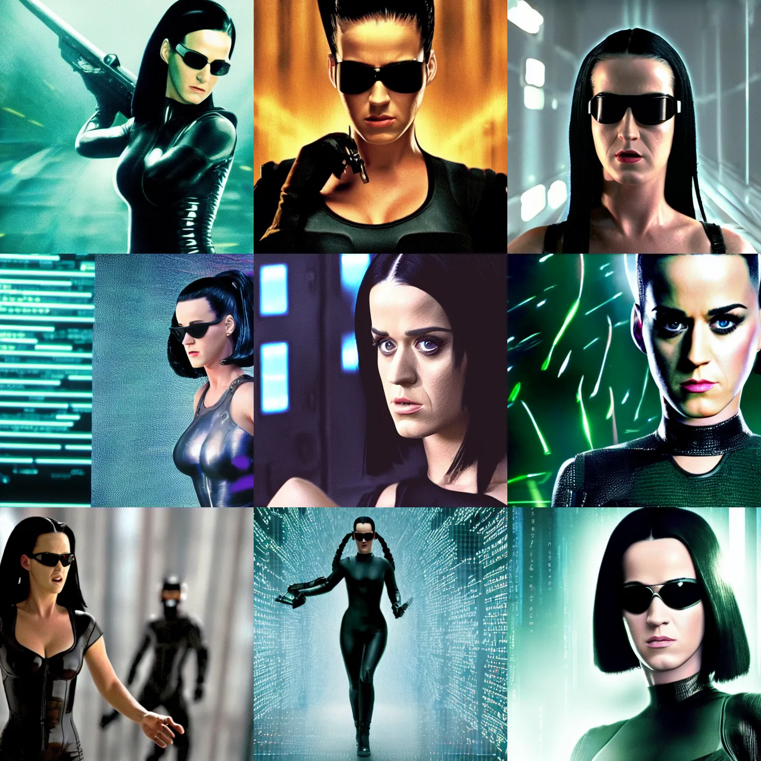 Prompt: movie still of Katy Perry as Trinity in The Matrix, 4k