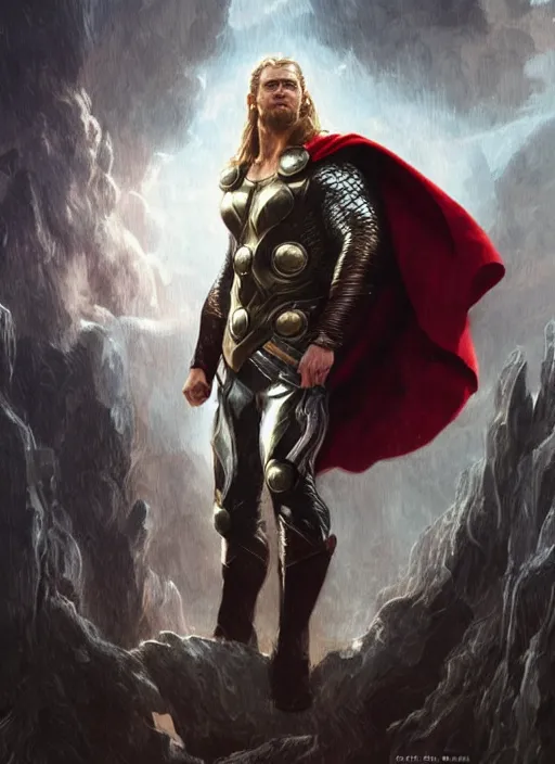 Image similar to Henry Cavill as Thor, fantasy, intricate, elegant, highly detailed, digital painting, artstation, concept art, smooth, sharp focus, illustration, art by artgerm and greg rutkowski and alphonse mucha