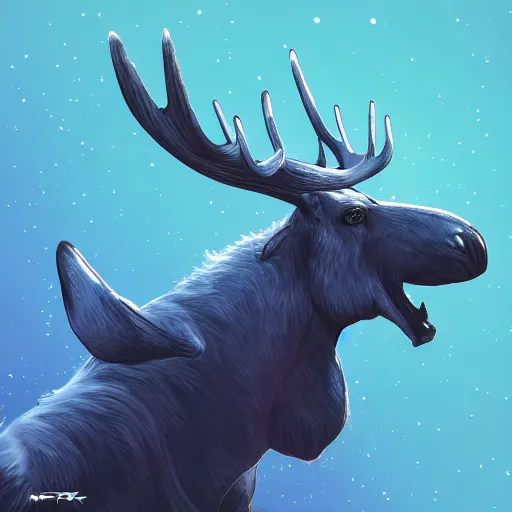 Image similar to a majestic space moose, soaring through space, digital art, trending on artstation