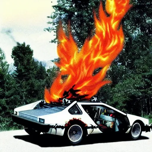 Image similar to back to the future car with fire trail cat chasing it