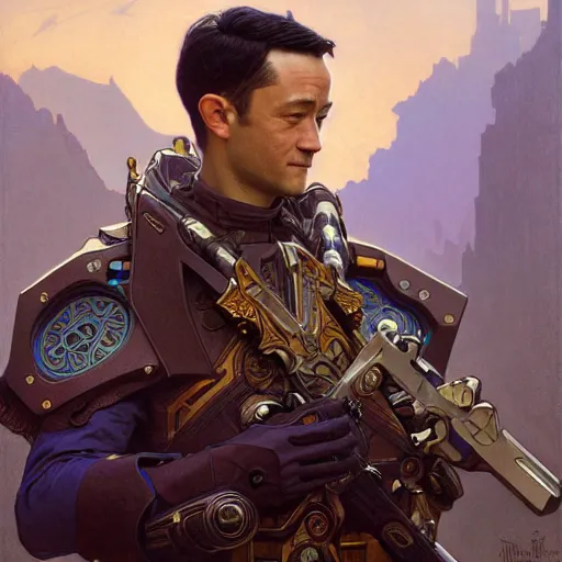 Image similar to planetside joseph gordon - levitt, fantasy, d & d, intricate, detailed, by by alphonse mucha, adolfo hohenstein, alice russell glenny, stanley artgerm lau, greg rutkowski, detailed, trending on artstation, trending on artstation, smooth