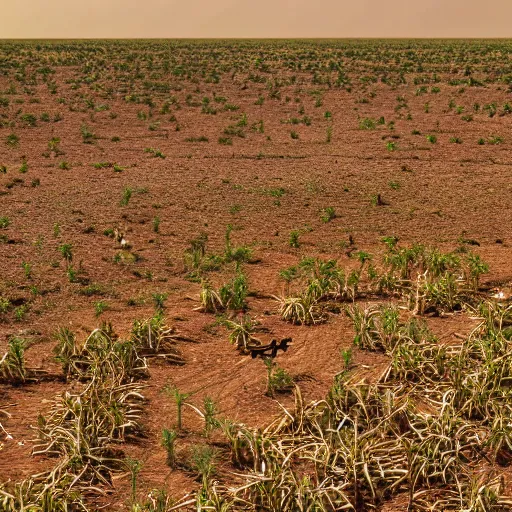 Image similar to tiny green sprouts rummaging in a corn maze chased by a wildebeest on mars, 4k photograph