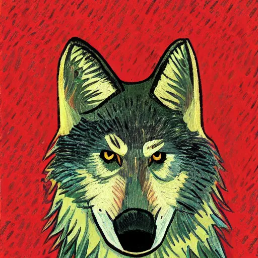 Image similar to communist wolf, retarded wolf, van gogh