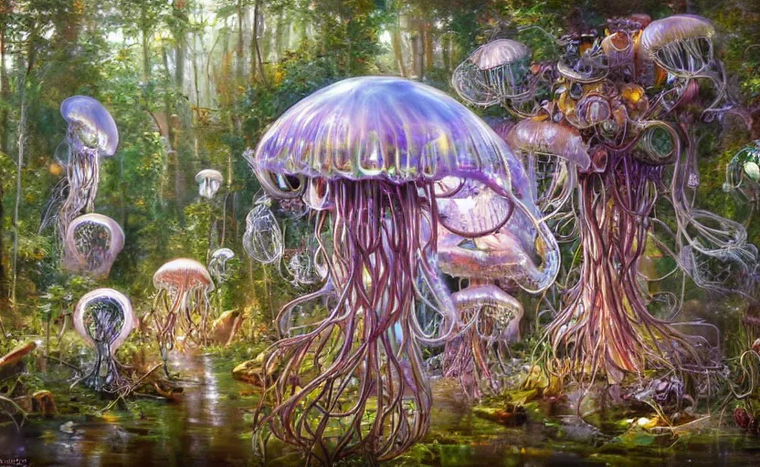 Image similar to Cyborg biomechanical jellyfish forest. By Konstantin Razumov, highly detailded