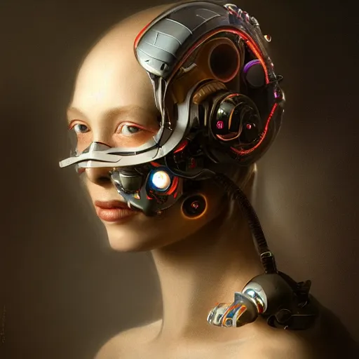 Image similar to Ultra detailed, 4K Portrait of a Cyborg by Rachel Ruysch