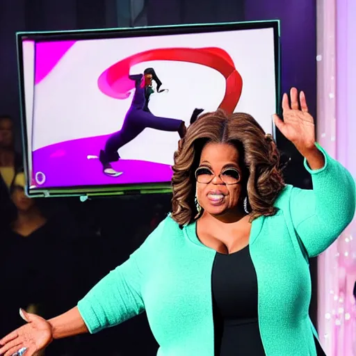 Prompt: oprah winfrey in fortnite doing the gangnam style dance