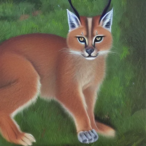 Prompt: cute caracal, oil painting by Raphael Santi