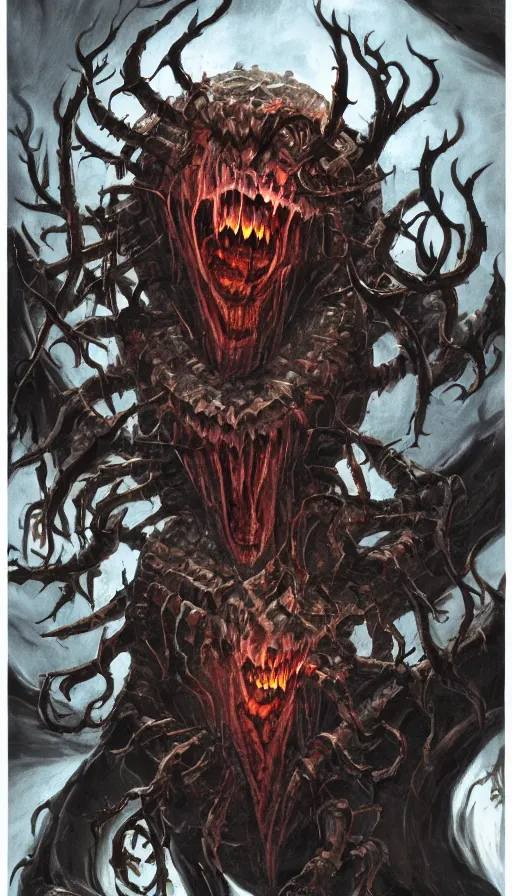 Image similar to a storm vortex made of many demonic eyes and teeth, from magic the gathering