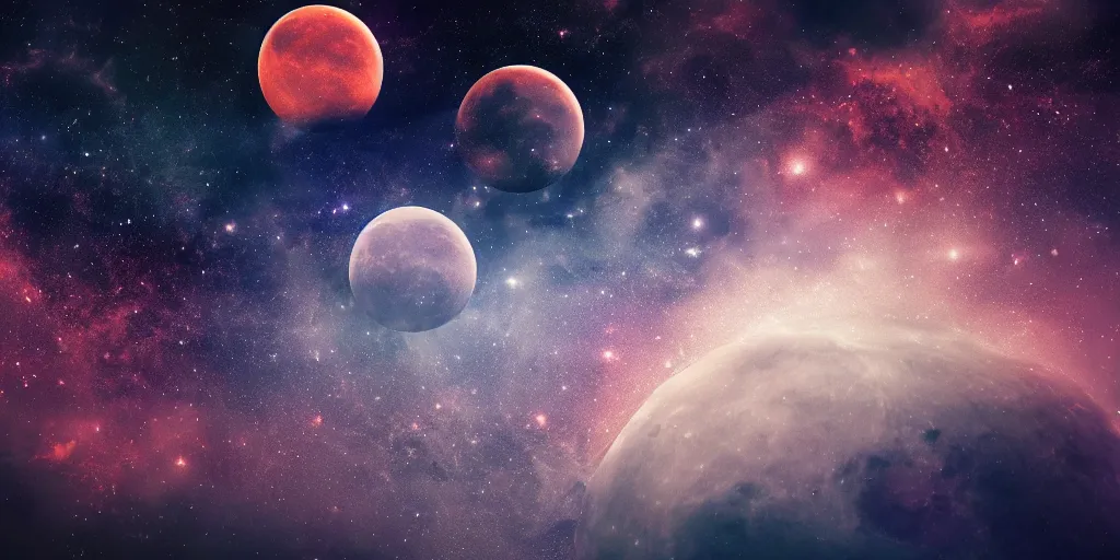 Image similar to moon setting, space, galaxy, milkyway, nebula, Mars, planets, neon, cinematic, realistic, glow, beautiful,