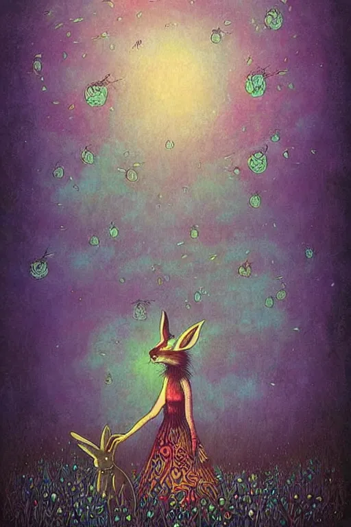 Prompt: surreal hybrid rabbits, fantasy, fairytale animals, flowerpunk, mysterious, vivid colors, by andy kehoe