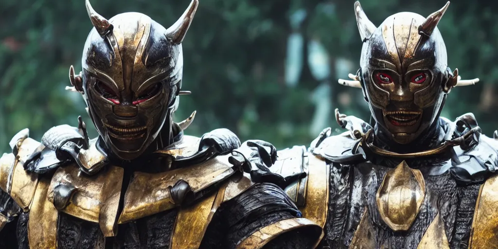 Image similar to a film still of a black man starring in a japanese blockbuster film as yoshimitsu, shallow depth of field, cinematic, award winning cgi, vfx, film still