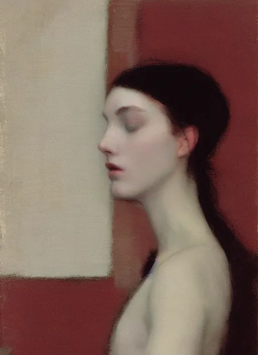 Prompt: out of focus photorealistic portrait of a beautiful!!! aesthetic!!! pale young woman by sarah moon and john william waterhouse, very blurry, translucent white skin, closed eyes, foggy