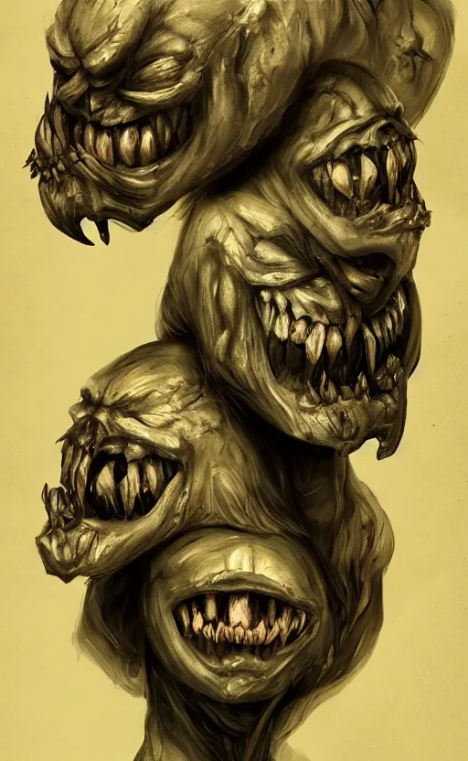 Image similar to full body portrait of of a two headed monster smiley creepily, dynamic lighting, photorealistic, fantasy concept art, ambient lighting, atmospherical, stunning visuals, creative, cinematic, ultra detailed, trending on art station