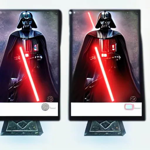 Image similar to darth vader dual wielding iphones, fantasy, sharp focus, digital art, hyper realistic, 4 k, unreal engine, highly detailed, hd, dramatic lighting by brom, trending on artstation