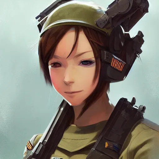 Image similar to anime girl in a united states army special forces uniform, digital art, portrait, krenz cushart, christopher balaskas