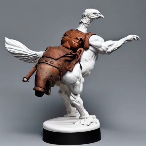 Image similar to a muscular white heroic man riding a giant bird