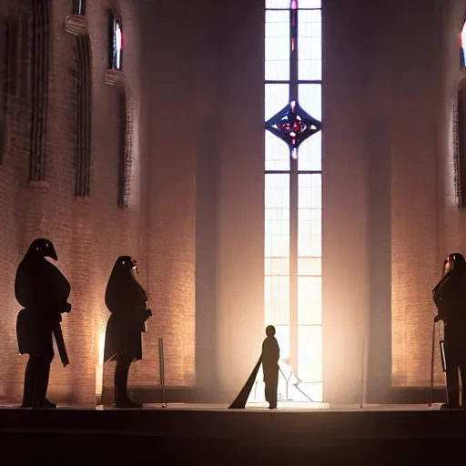 Image similar to Darth Vader getting baptized. Catholic Cathedral background. Family and Friends watching. studio lighting, epic, 8k