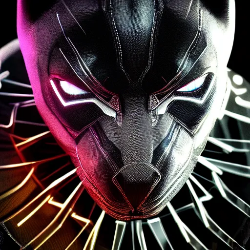 Image similar to Cyberpunk Black Panther, close up shot, neon, cyborg, futuristic, photorealistic, 8K,