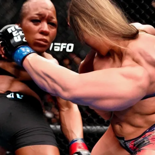 Image similar to transgender muscular woman beating up woman in ufc