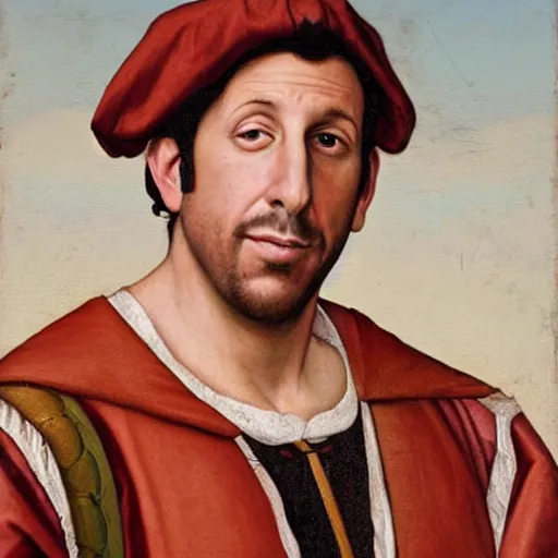 Prompt: a renaissance style portrait painting of Adam Sandler