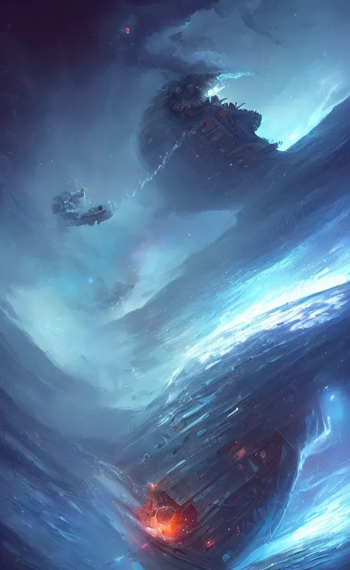 Image similar to a beautiful illustration of a black hole devouring a pirate ship in a galactic nebula, art of greg rutkowski and magali villeneuve and artgerm, featured on artstation, vertical orientation