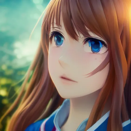 Image similar to beautiful young yuuki asuna, full body, long wavy hair, sky blue eyes, character portrait in the style of thomas river and yusuke murata, cinematic lighting, hyperdetailed, 8 k realistic, symmetrical, global illumination, radiant light, cryengine, dof, trending on artstation, digital art