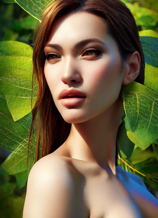 Image similar to photo of a gorgeous female in the style of stefan kostic, realistic, half body shot, sharp focus, 8 k high definition, insanely detailed, intricate, elegant, art by stanley lau and artgerm, extreme bokeh foliage