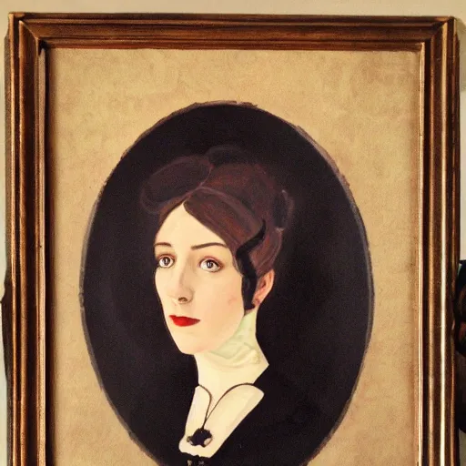 Prompt: oil portrait of GladOS from Portal in Victorian style