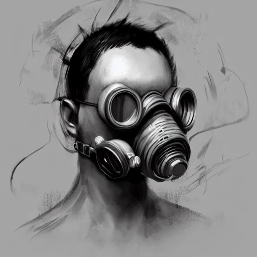 Image similar to concept art of gas mask by jama jurabaev, brush hard, artstation, cgsociety, high quality, brush stroke