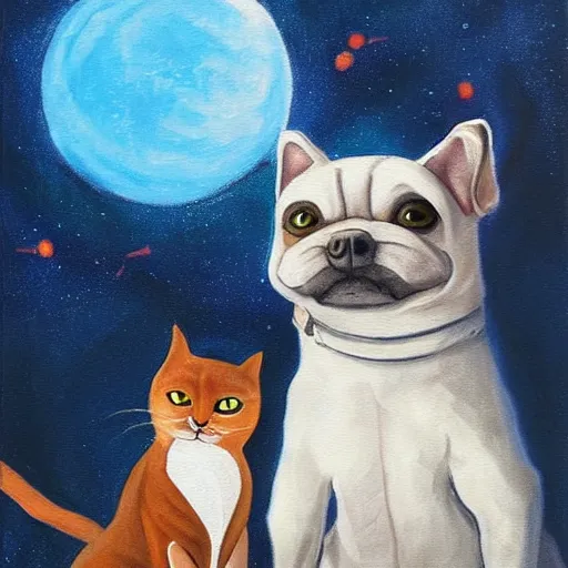 Image similar to A painting of a dog and a cat staring up at the night sky from https://www.artstation.com/smartist