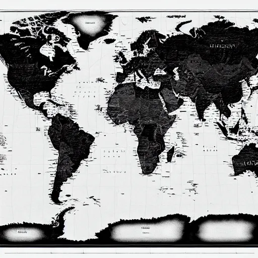 Image similar to black and white map of the world, highly detailed