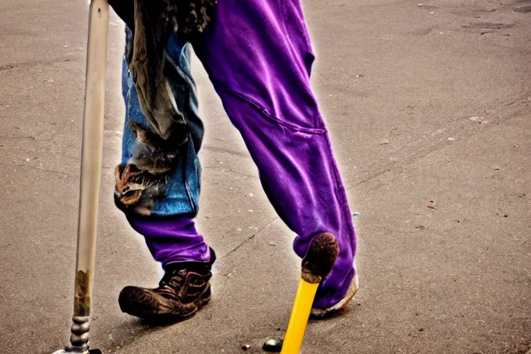 Image similar to pogo sticking runaway hobo, abstract, dusty, grungy, purple