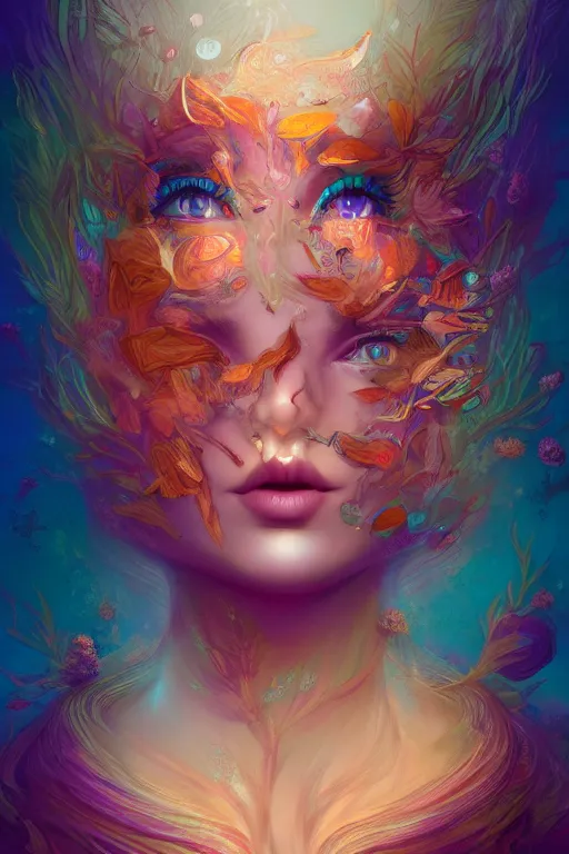 Prompt: lsd, acid trip, intricate fractals, a detailed portrait of a beautiful woman with ( fox ) features, in professional makeup, dramatic lighting, by lois van baarle, ross tran, greg rutkowski, 4 k, trending on artstation