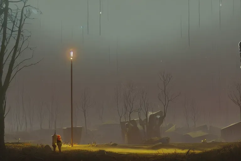 Image similar to a wizard cultist standing in the distance by simon stalenhag,