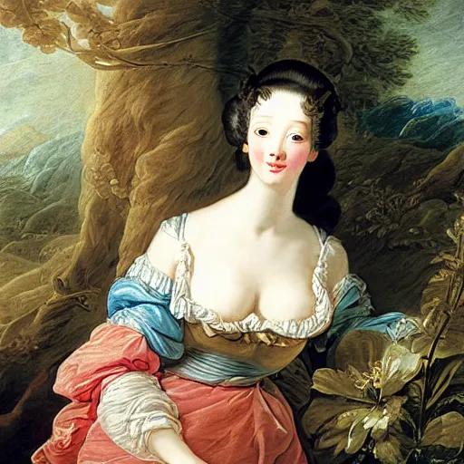 Prompt: a portrait of a female android by francois boucher