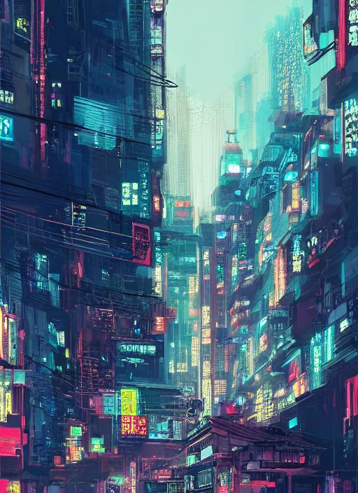 Prompt: A professional digital painting of a far-future cyberpunk city, Kowloon, by Alena Aenami, trending on Artstation