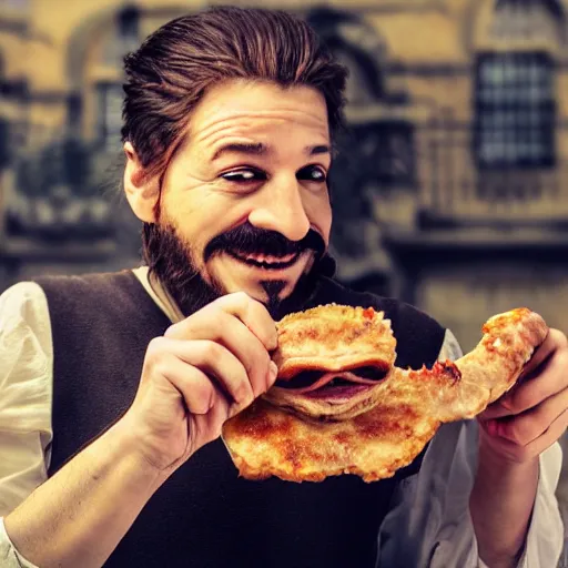 Image similar to man with guy fawkes mask eating pork - chop