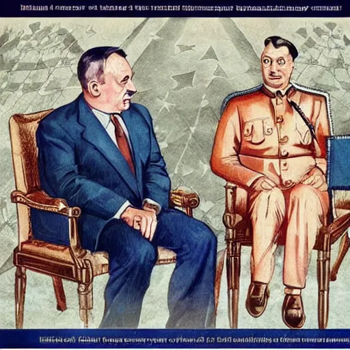 Image similar to hungarian prime minister viktor orban sits on hitler's lap, nazi germany propaganda poster art 1 9 4 4, highly detailed, colored