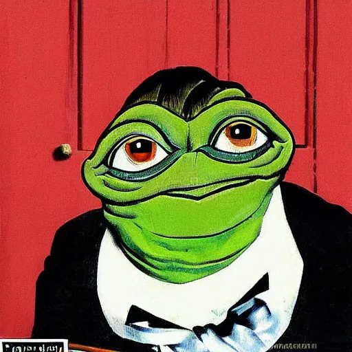 Image similar to gary coopers as pepe the frog by norman rockwell