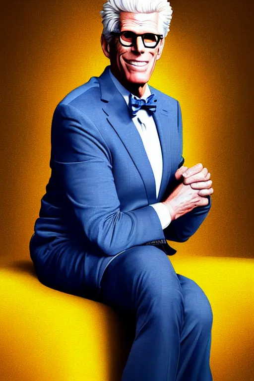 Image similar to a painting of ted danson in the good place, art by robin eley