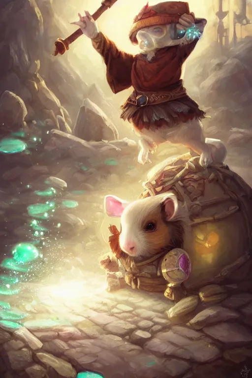 Image similar to cute little anthropomorphic Guinea Pig Mage using Ice Magic, tiny, small, short, Wizard robe, cute and adorable, pretty, beautiful, DnD character art portrait, matte fantasy painting, DeviantArt Artstation, by Jason Felix by Steve Argyle by Tyler Jacobson by Peter Mohrbacher, cinematic lighting