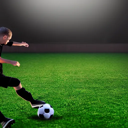 Prompt: professional shot from a game of soccer with darth vader kicking the ball, highly detailed, extremely high quality, hd, 4 k, 8 k, canon 3 0 0 mm, professional photographer, 4 0 mp, lifelike, top - rated, award winning, realistic, detailed lighting, detailed shadows, sharp, no blur, edited, corrected, trending